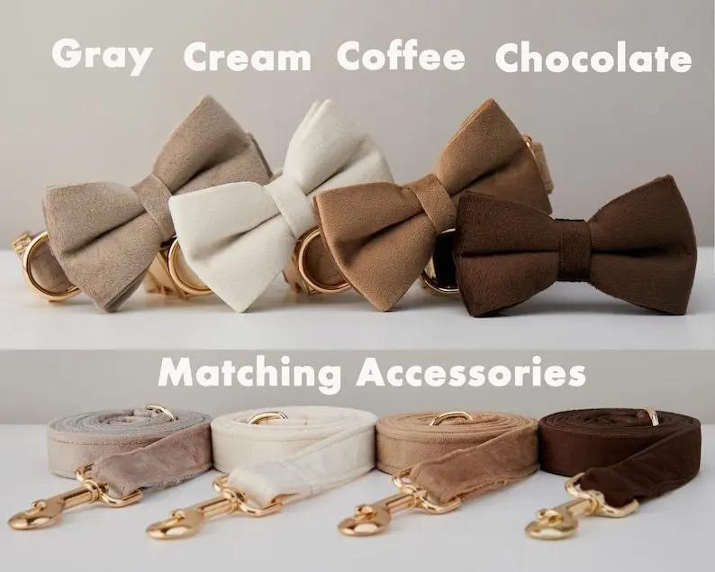 Customize Multiple Colors Velvet Personality Dog Collar Leash Set With Bow MaxNova